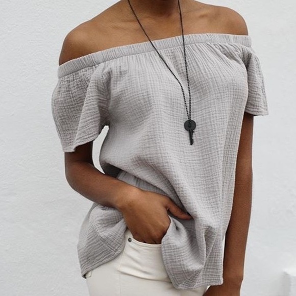 Tops - 100% Cotton Blue Off Shoulder Top Waffle Texture M